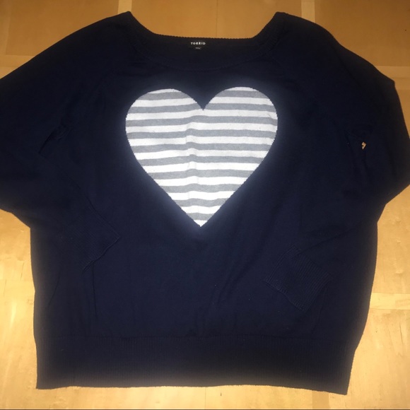 torrid Sweaters - Torrid Striped Heart Sweater Navy